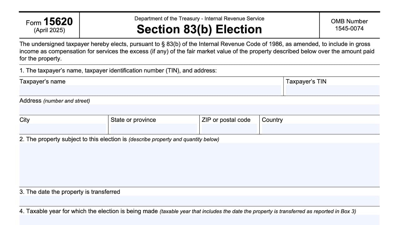 IRS Form 15620 walkthrough (Section 83(b) Election)