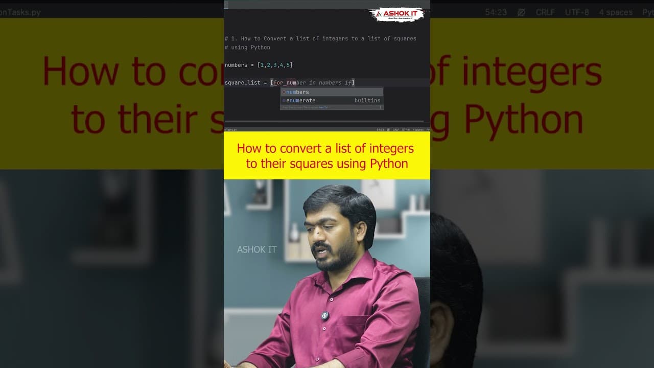 How do you convert a list of integers into their squares using Python? | Ashok IT#pythoninterview