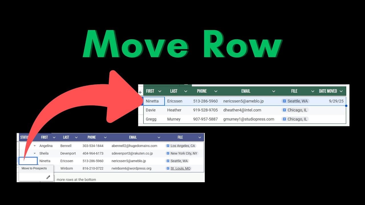 🔝 Move Row to Top of Another Tab (Google Sheets)