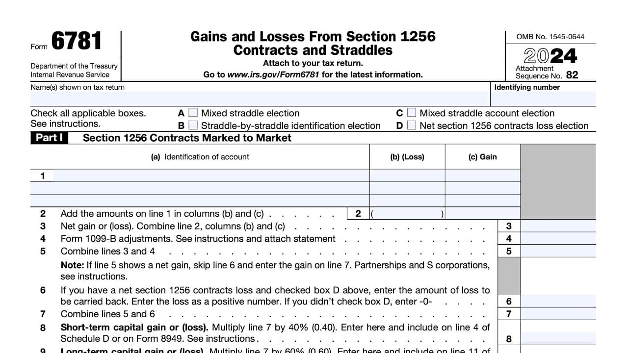 IRS Form 6781 Walkthrough (Gains and Losses From Section 1256 Contracts and Straddles)