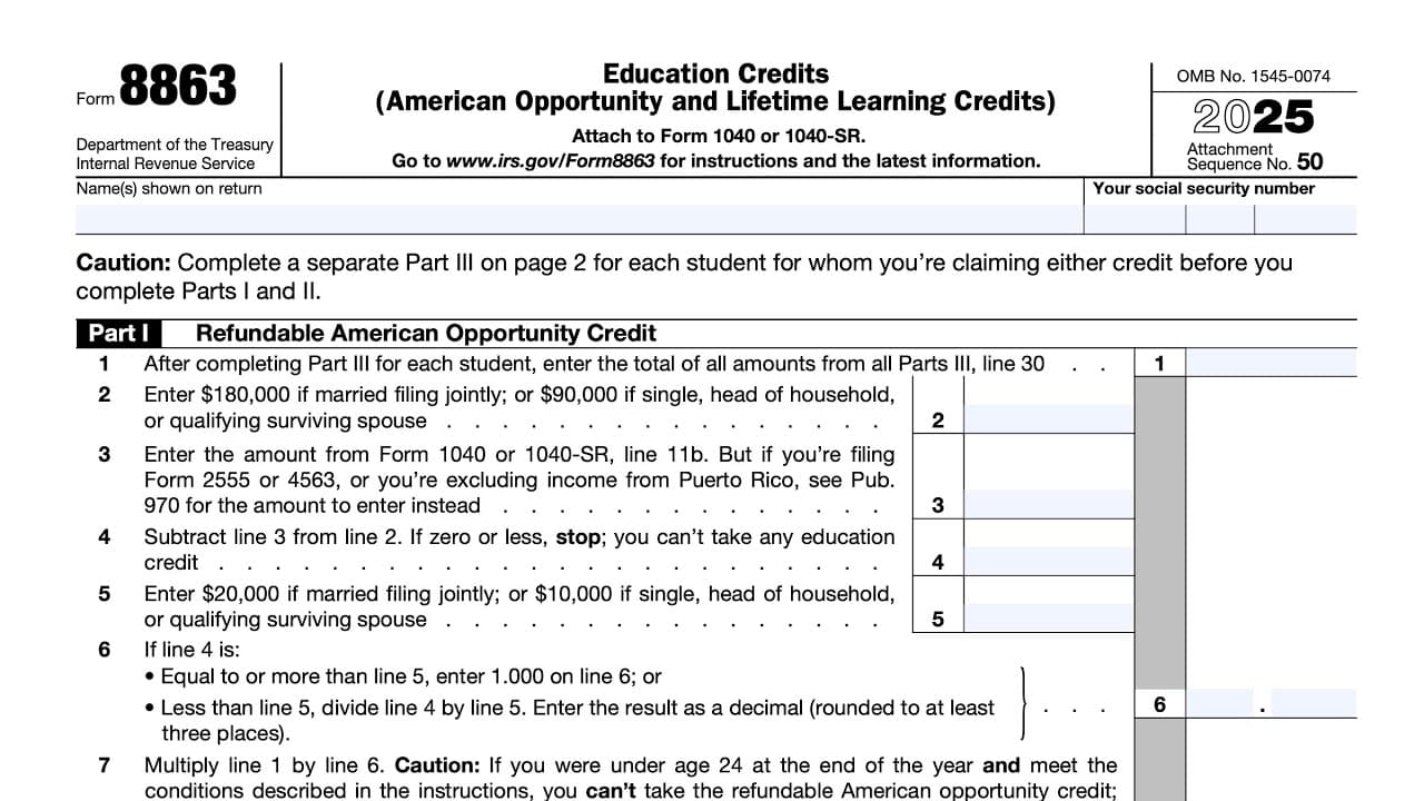 IRS Form 8863 walkthrough (Education Credits)