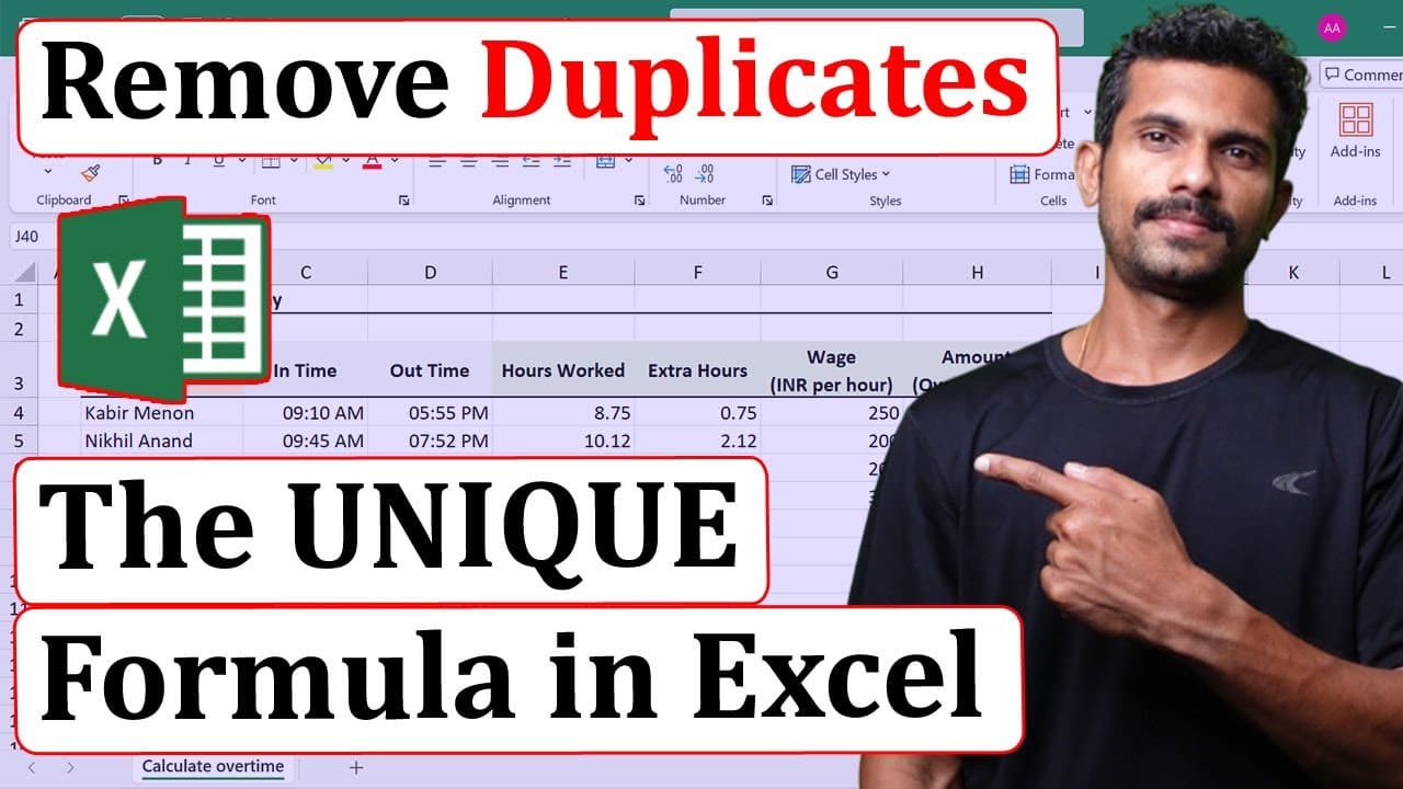 Excel formula to remove Duplicates