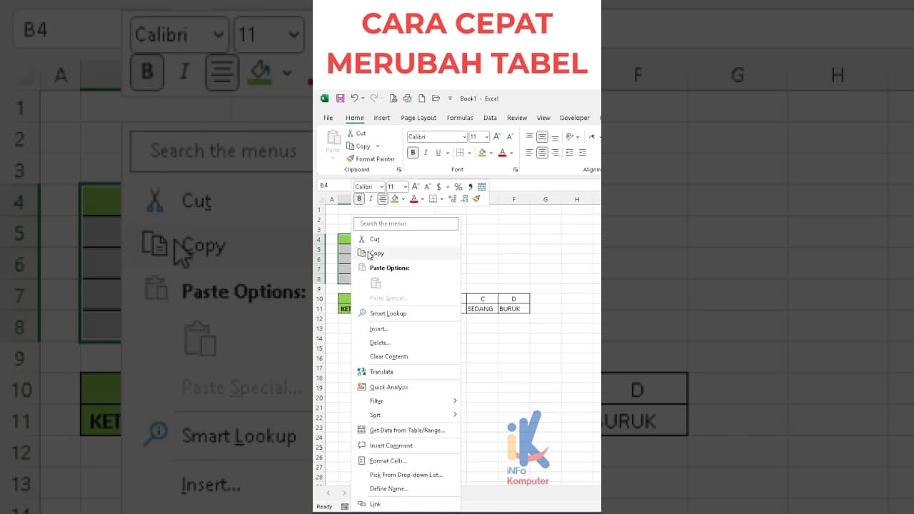 258 CEPAT MERUBAH BENTUK TABEL DI EXCEL