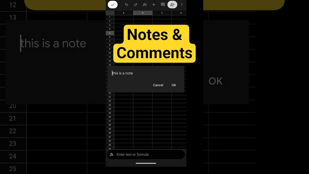 Notes and Comments in Google Sheets Mobile App #googlesheets