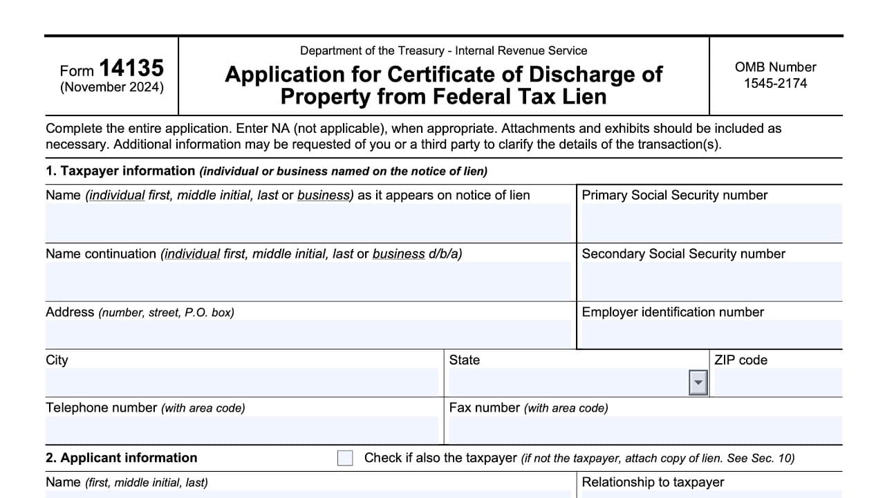 IRS Form 14135 walkthrough (Discharging Property From a Federal Tax Lien)