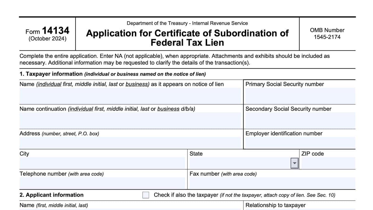 IRS Form 14134 walkthrough (Application for Certificate of Subordination of Federal Tax Lien)