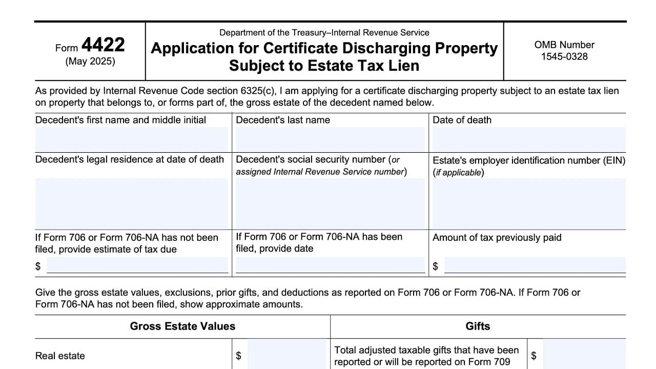 IRS Form 4422 walkthrough (Applying for Certificate Discharging Property Subject to Estate Tax Lien)