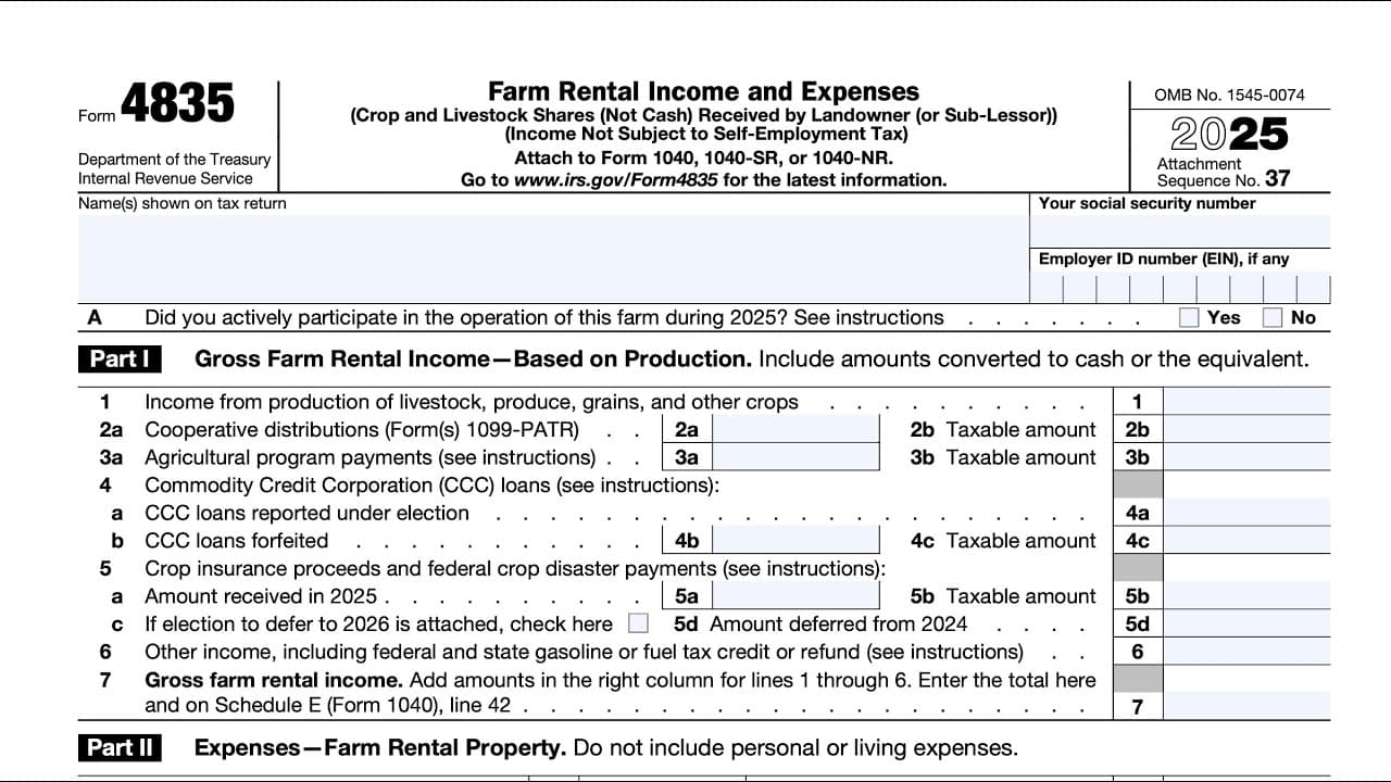 IRS Form 4835 walkthrough (Farm Rental Income and Expenses)