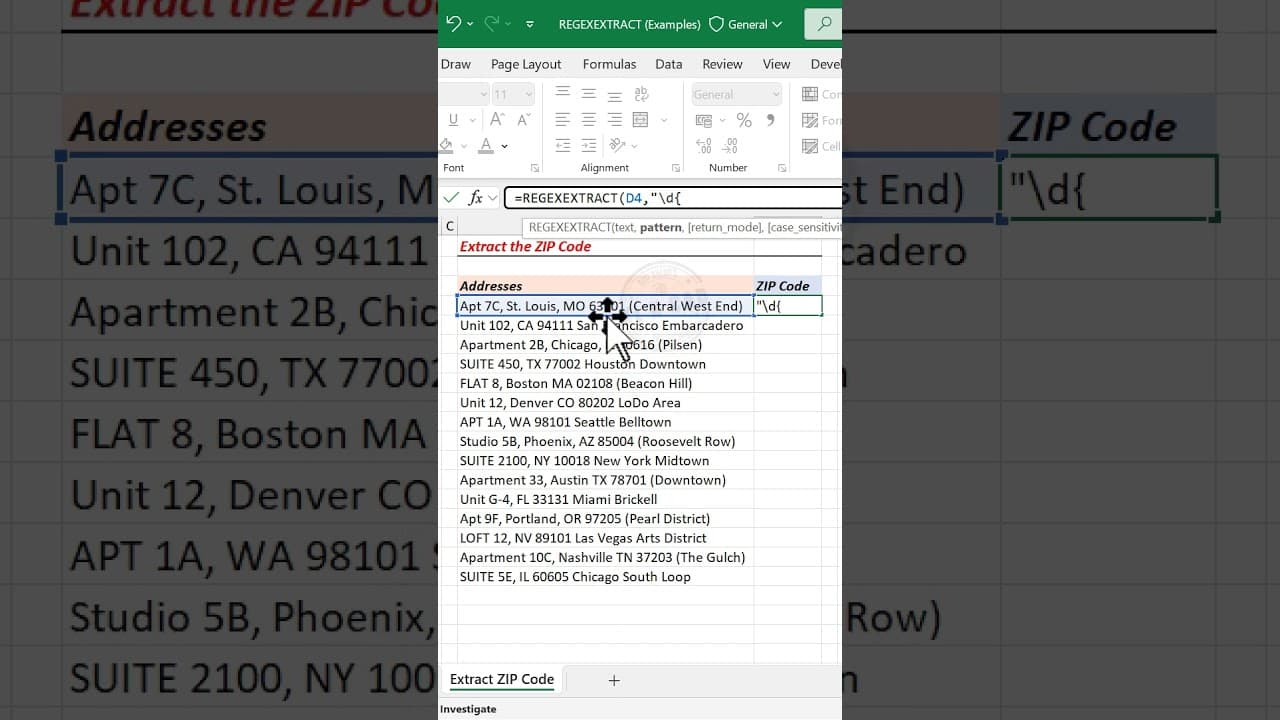 Excel formula to Extract ZIP Codes