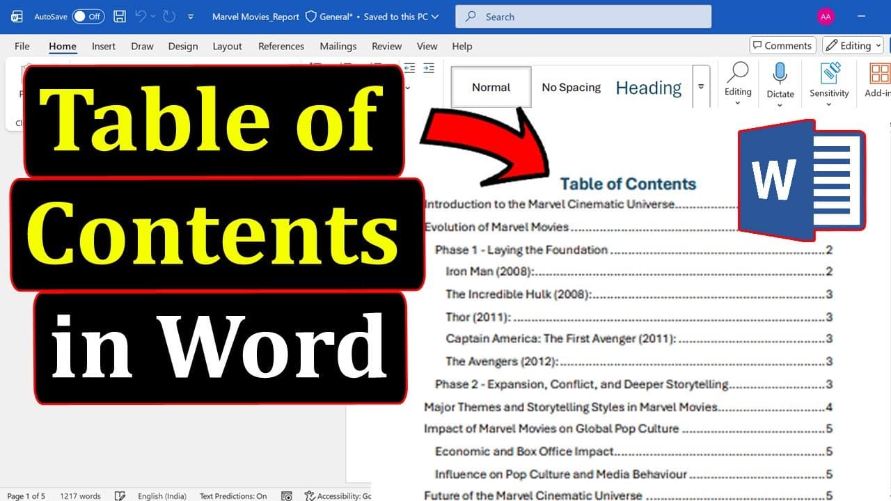 How to make a Table of Contents in Microsoft Word