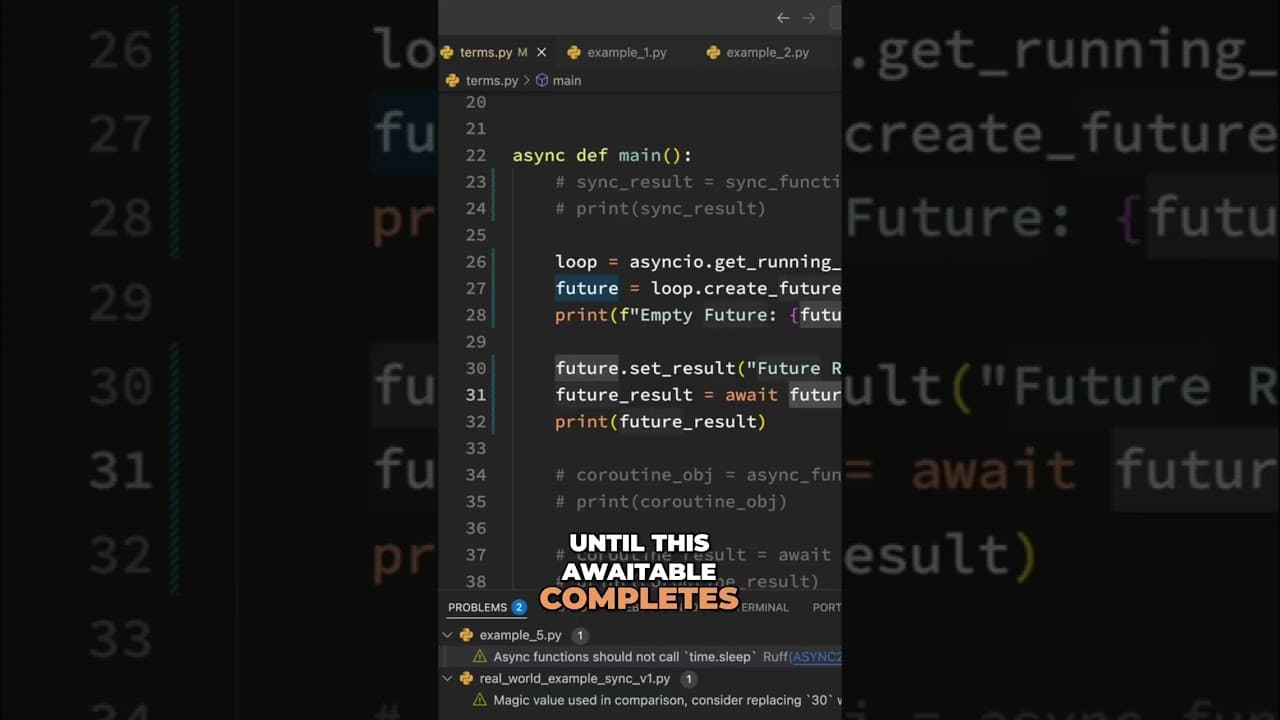 Await Keyword Explained: Coroutines, Futures, and Tasks #shorts