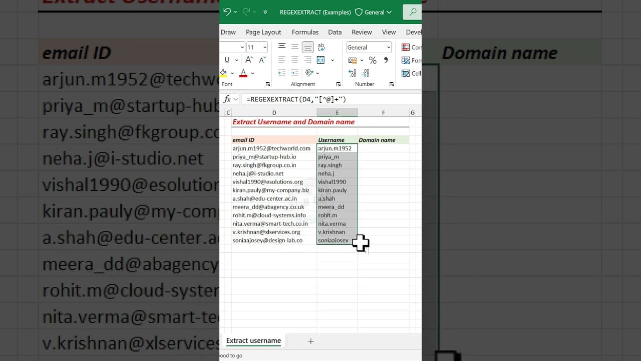 Excel Formula to extract the Username from mail IDs