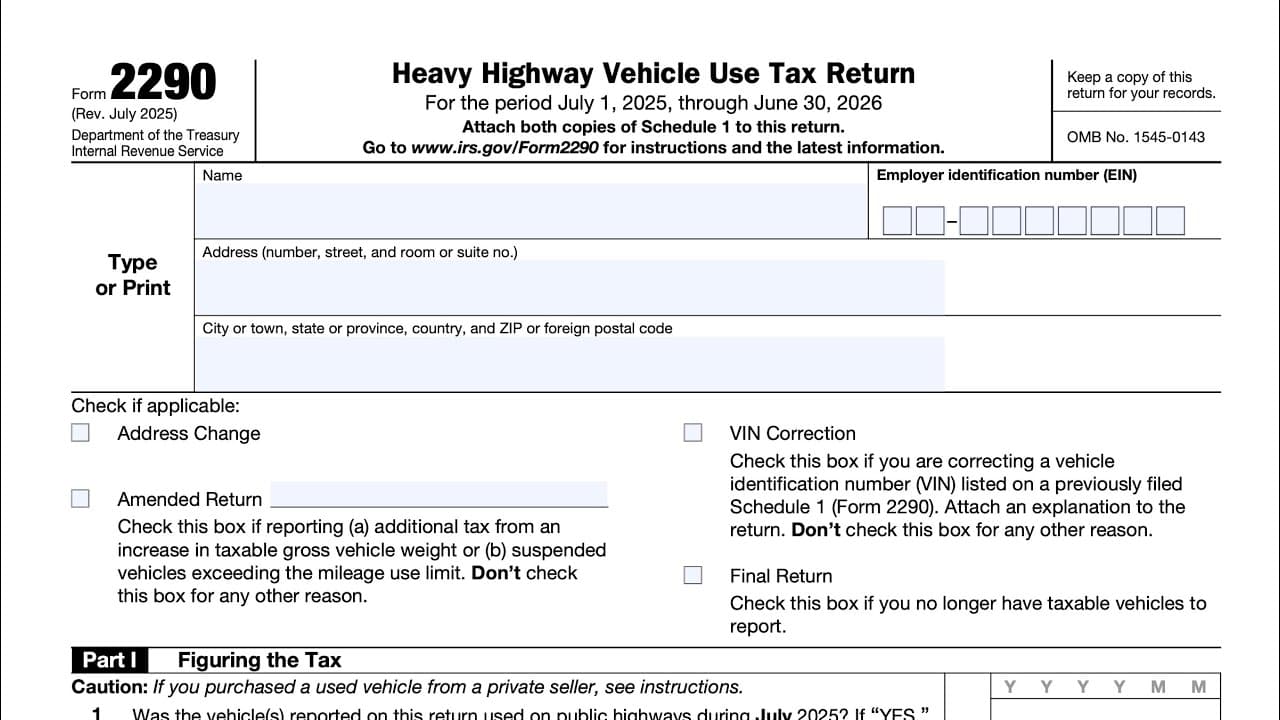 IRS Form 2290 walkthrough (Heavy Highway Vehicle Use Tax Return)