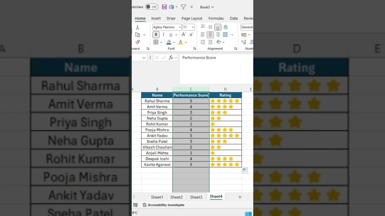 Excel में Performance के हिसाब से ⭐ Stars कैसे लगाएं? 😲 #Shorts