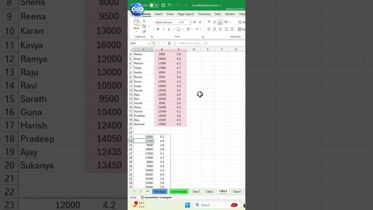 Excel TAKE Function | Extract Top or Bottom Rows Instantly