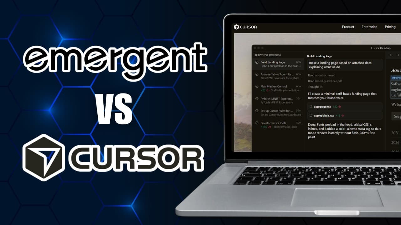 Emergent AI vs Cursor Which One Is Better ๐ค AI Coding Features and Productivity Compared