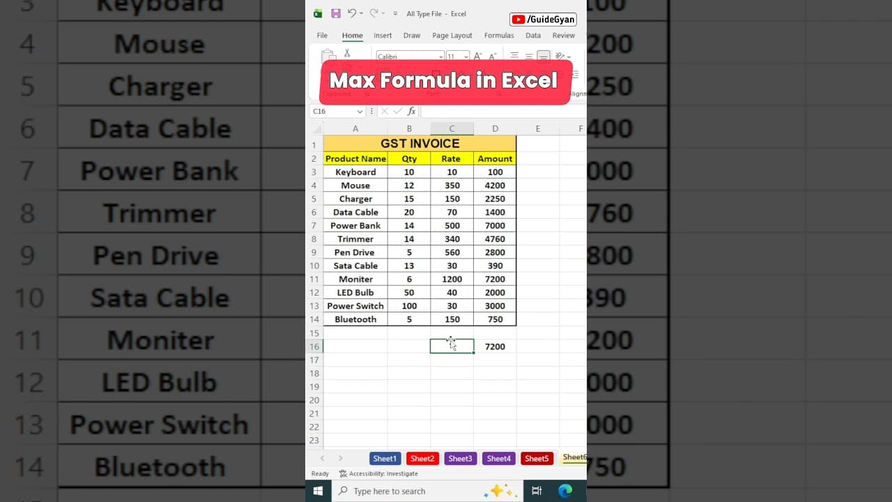 Excel MAX & MIN Formula 🔥 | Maximum & Minimum Value in Seconds! #excel #shorts