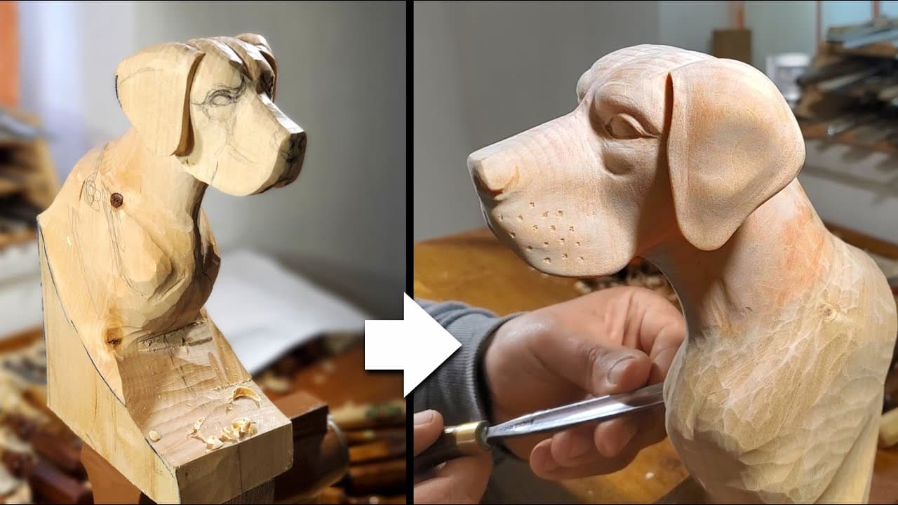 I carved a german dogge out of wood . Woodcarving
