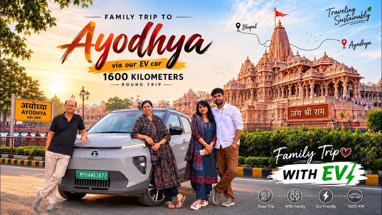 Family Road Trip with Tata Punch EV Facelift UP Ayodhya 1600 kms Journey Day-1, Total 4 Persons 🚙⚡️