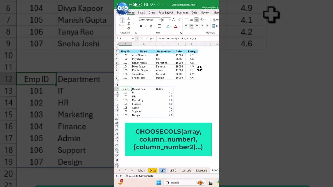 Excel CHOOSECOLS Function | Extract Columns Instantly