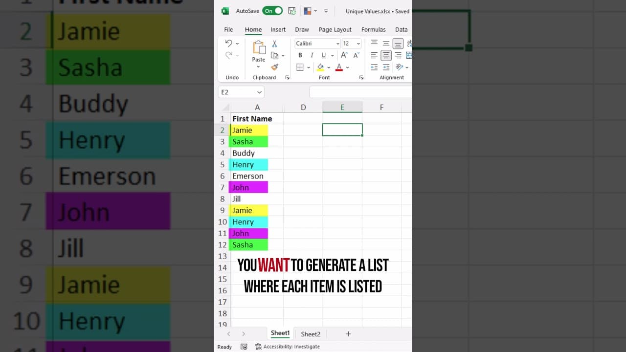 Create a List of Unique Values in Excel - tutorial