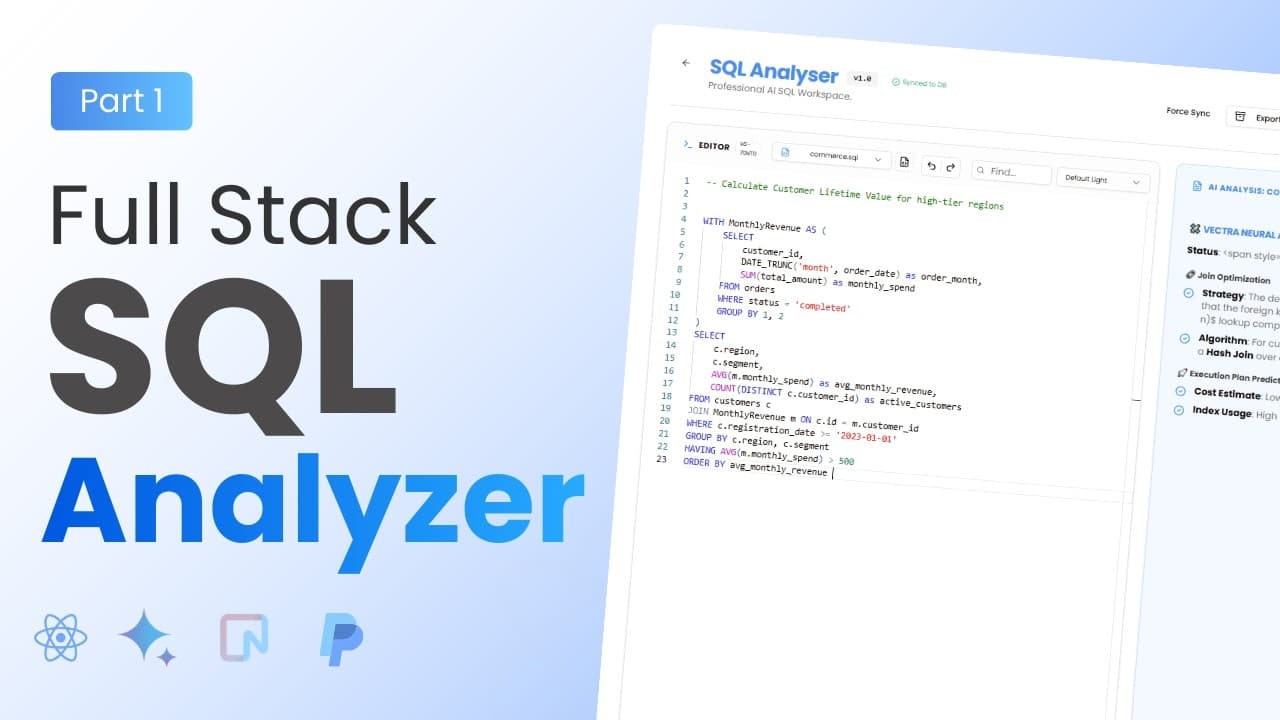 Full Stack SQL Query Analyzer Saas Project Using BoltStack, Next Js, React, Typescript | Part 1