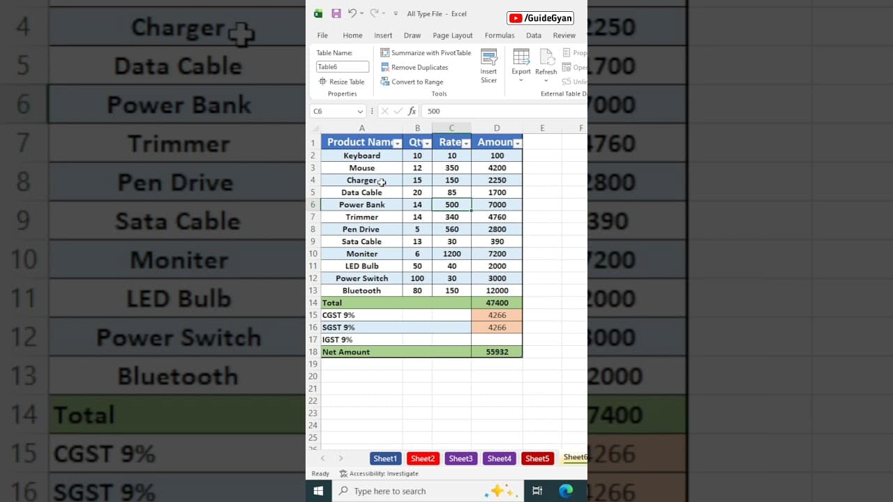 Excel Short Tricks and Tips || Table Format in Excel || #excel
