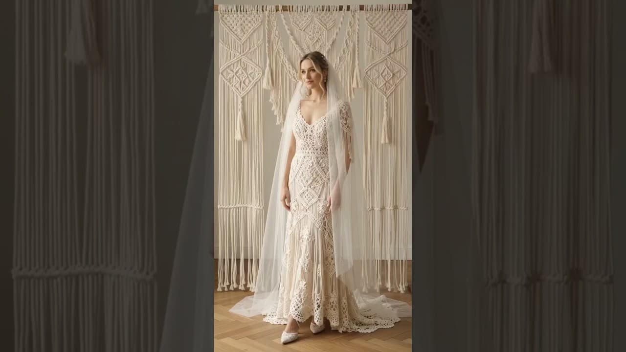 🌿 Macramé & Crochet Wedding Dress | Boho Bridal Magic 🤍 #macrame #crochet