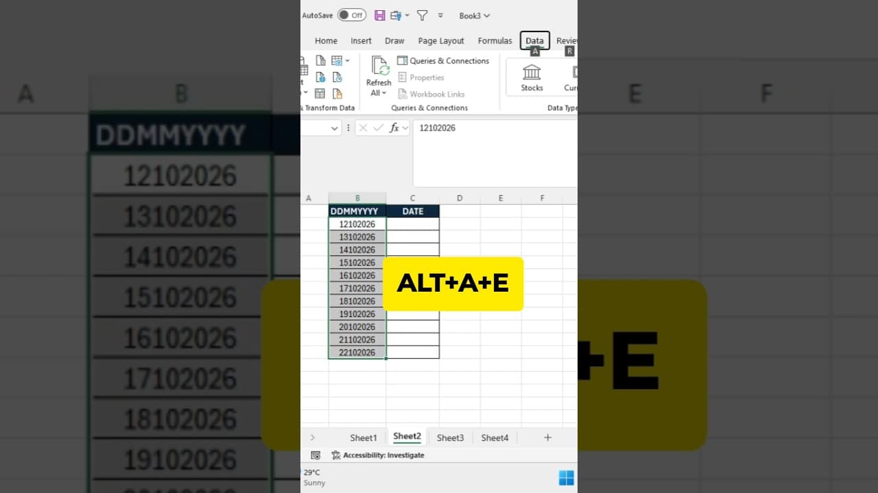 Excel Date Format Trick 😱 | Convert 12102026 to 12-10-2026 #Shorts