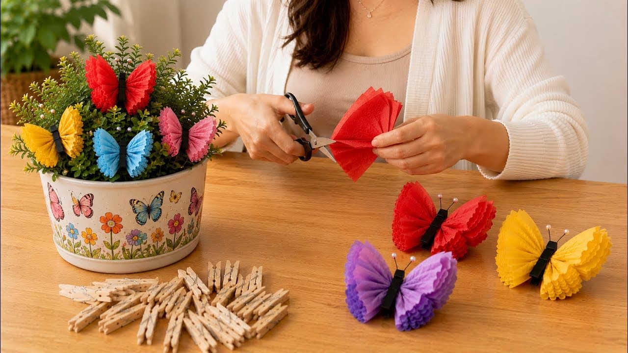 🦋 Turn tissue paper and clothespins into a Butterfly | DIY Home Decoration | Easy Craft Idea