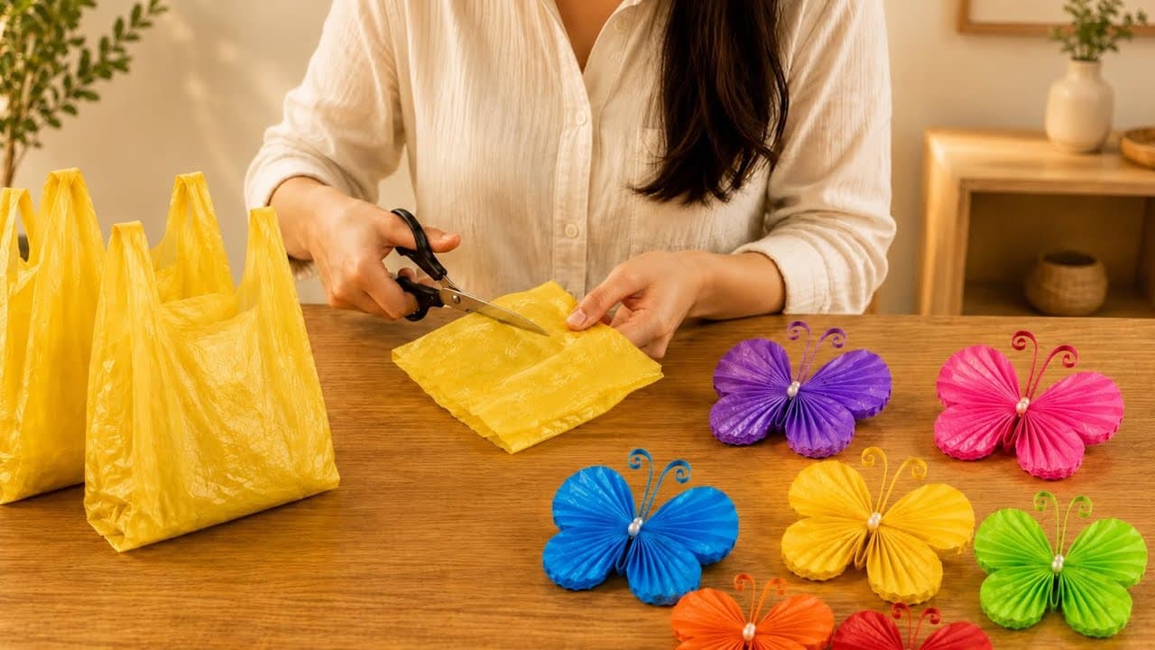 🦋Cute Butterfly with Plastic Bags / Transform Plastic Shopping Bags into Butterflies 🦋DIY Easy Craft