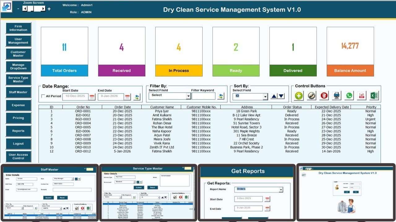 Dry Clean Service Management System V1.0