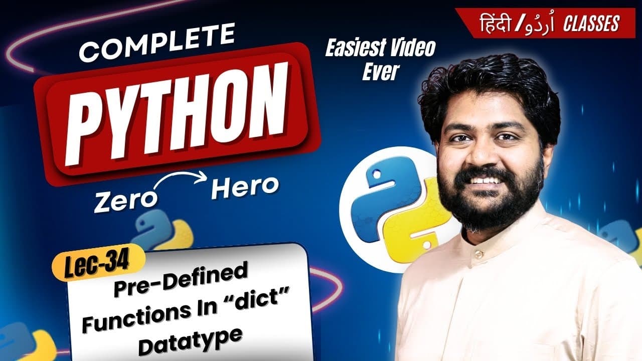 pre-defined functions in dict data type-Hindi/Urdu | Lec-34 | Python full course 2026