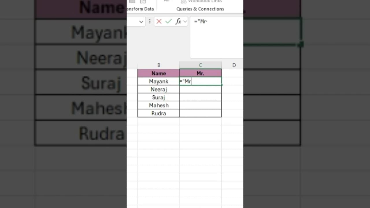 How to add Mr. before Name in Excel #excel #shorts