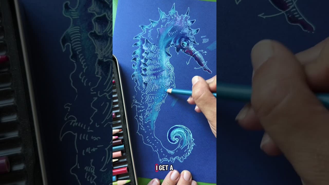 How to draw with colored pencil for beginners #howtodraw #coloredpencils #drawingtutorial #seahorse
