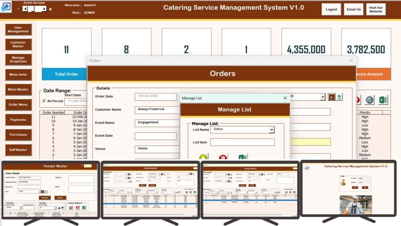 Catering Service Management System V1.0 in Excel VBA