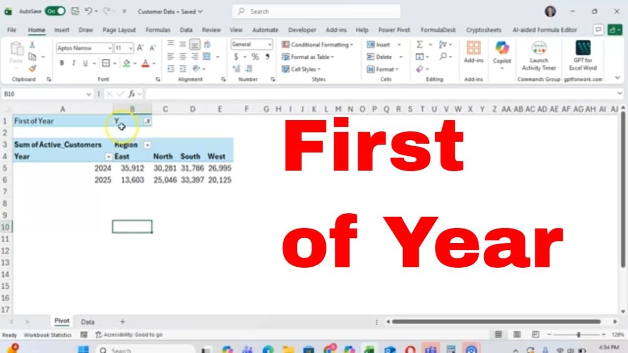 How to Show the First Annual (or Monthly) Value in a Pivot Table instead of the Total! #excel #howto