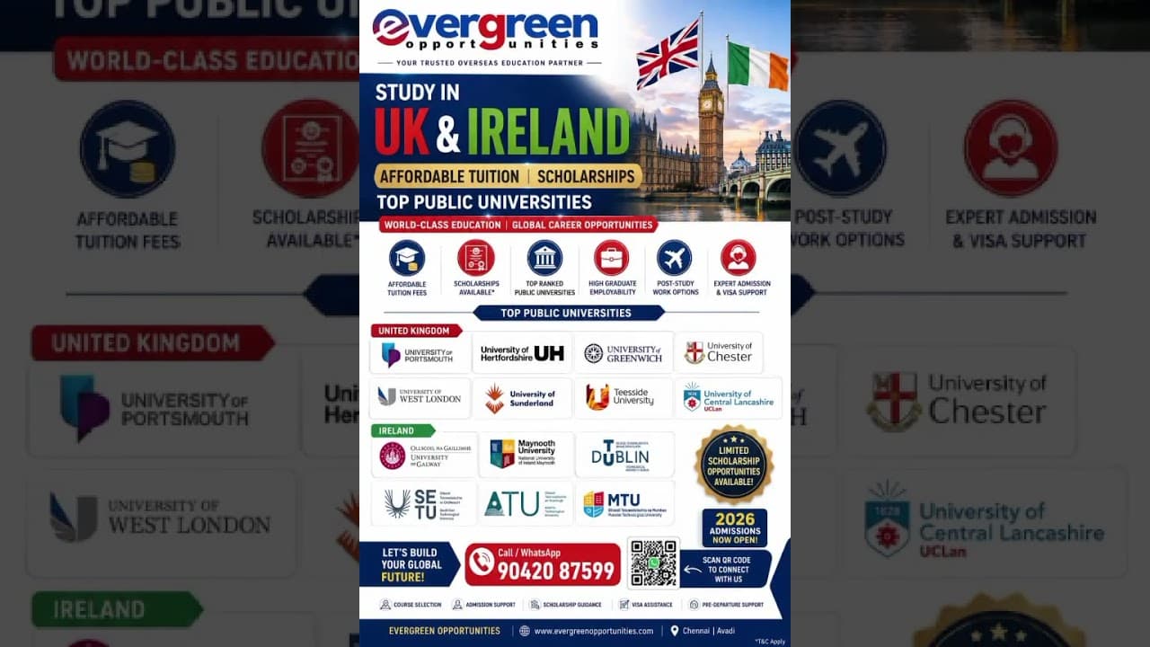 Evergreen Opportunities || Ireland and UK Studies on top Public Universities.
