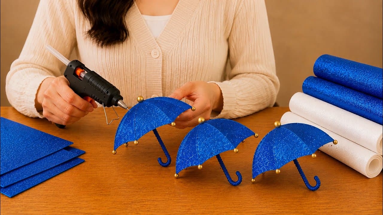 Transform Plastic Glitter Fomic Sheet Into Cute Umbrella ☂️ DIY