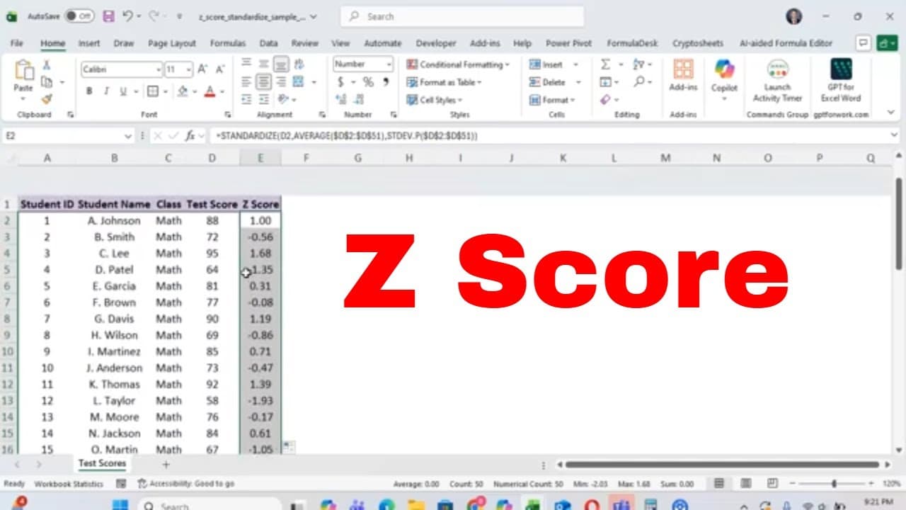How to Calculate a Z-Score In Excel Using the STANDARDIZE Function in Microsoft Excel #excel #howto