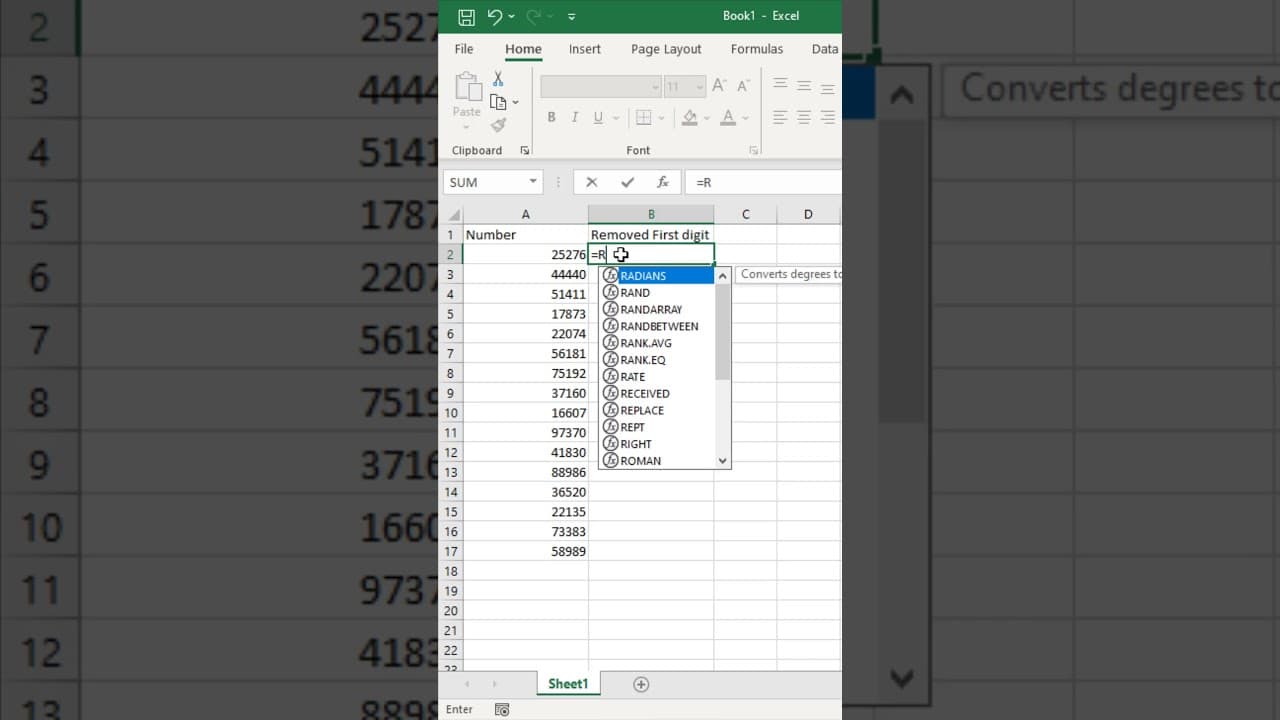 Remove First Digit From Numbers in Excel