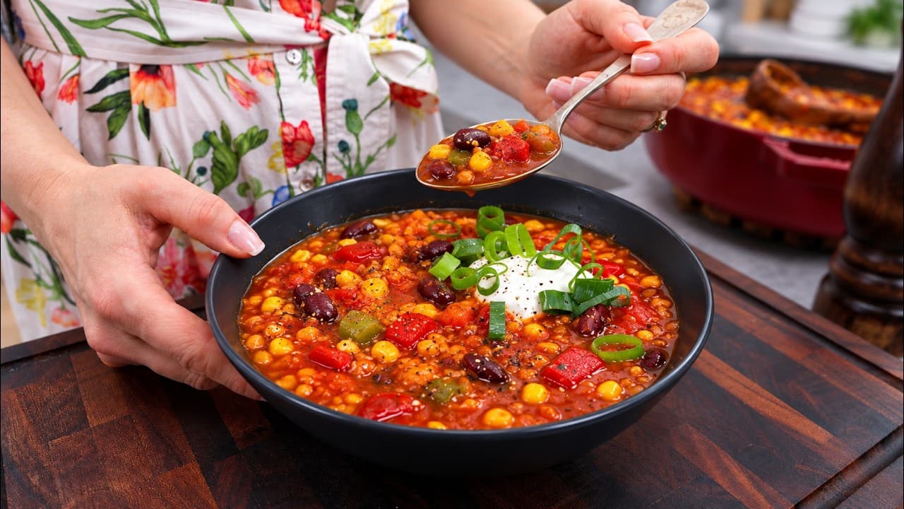 Red Lentils Taste So Good! Easy Chili with Beans and Corn | Vegan