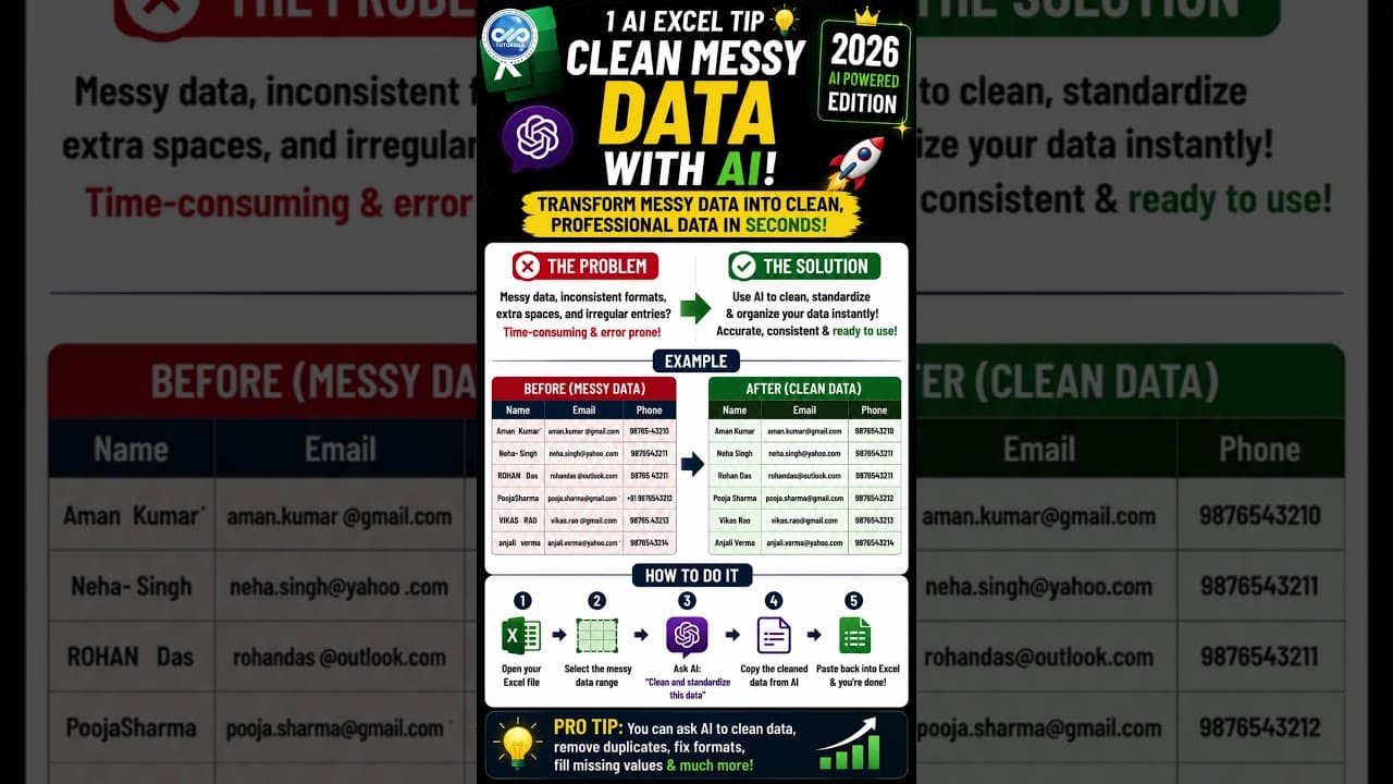 Clean Messy Data with AI #excel #quiz #dataextractor #shorts