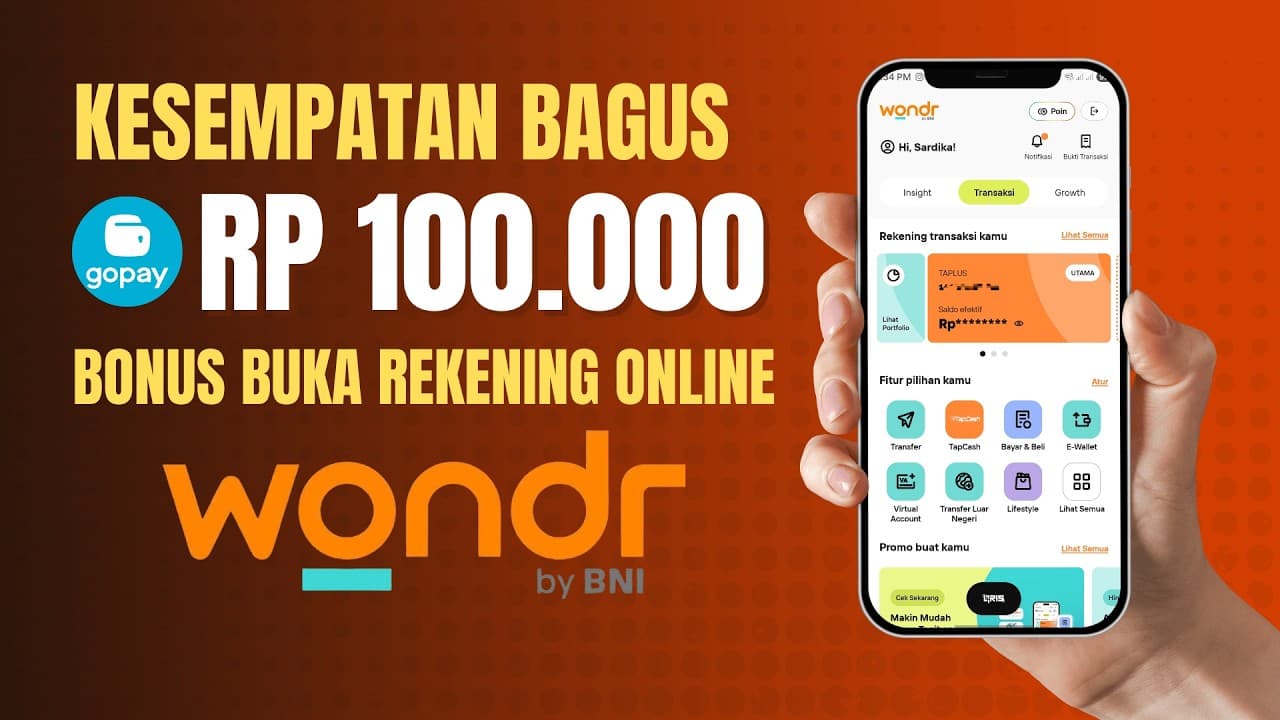 Promo Buka Rekening Wondr Bank BNI Bonus 100 Ribu ! Event Bank BNI Terbaru