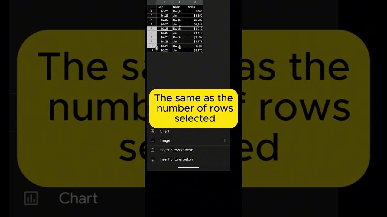 Add New Rows or Columns (Google Sheets Mobile App)