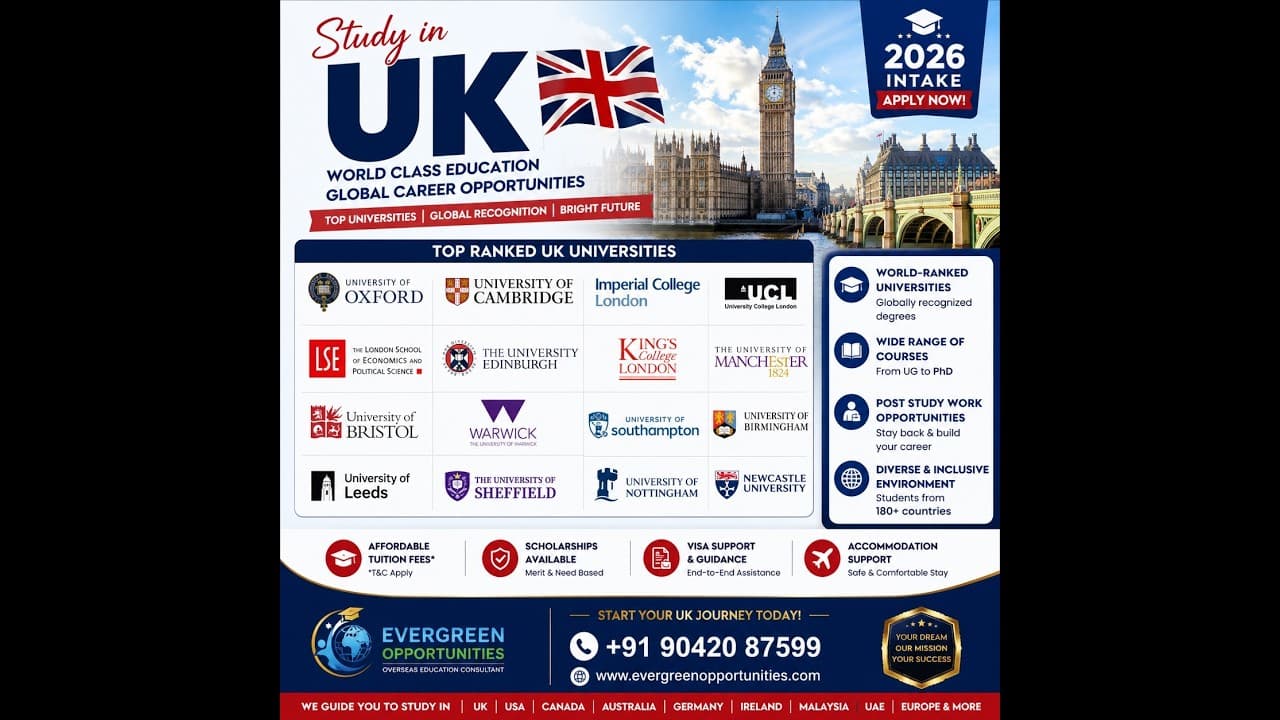 Study in UK with Scholarship || Evergreen Opportunities