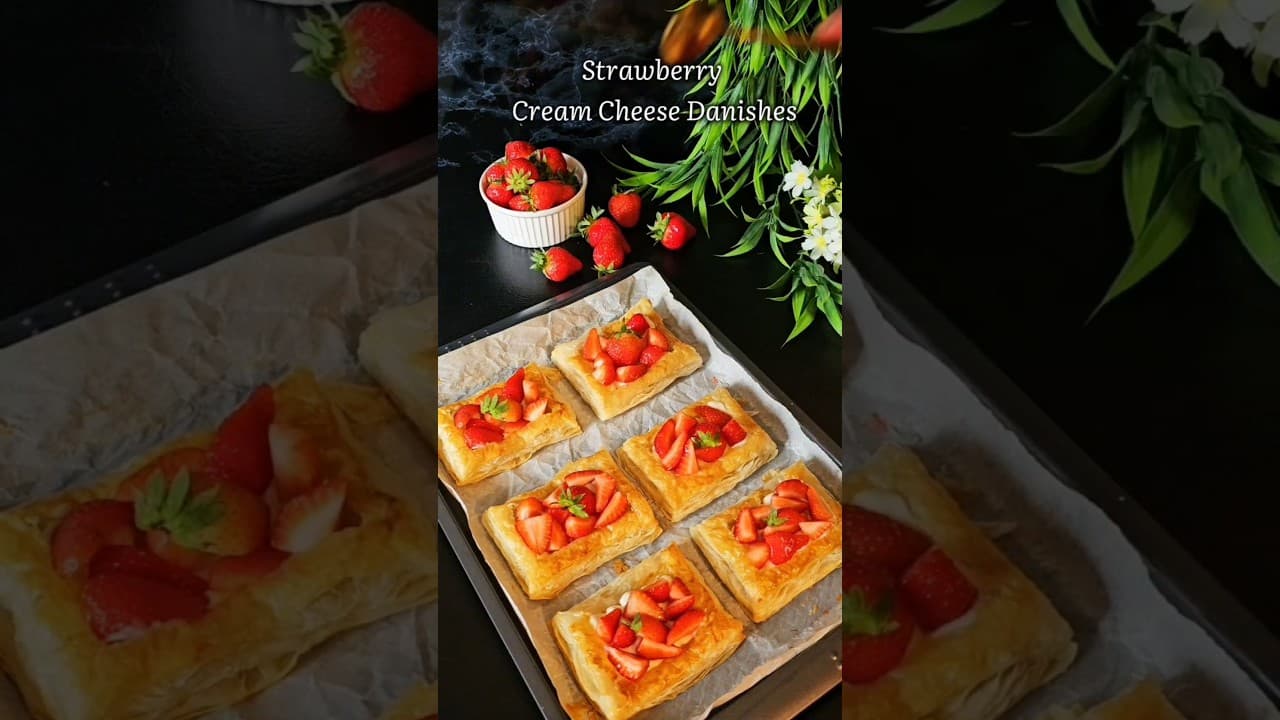 Strawberry Cream Cheese Danishes Recipe | Cream Pastry Recipe | Cheesecake Danish Recipe #shorts