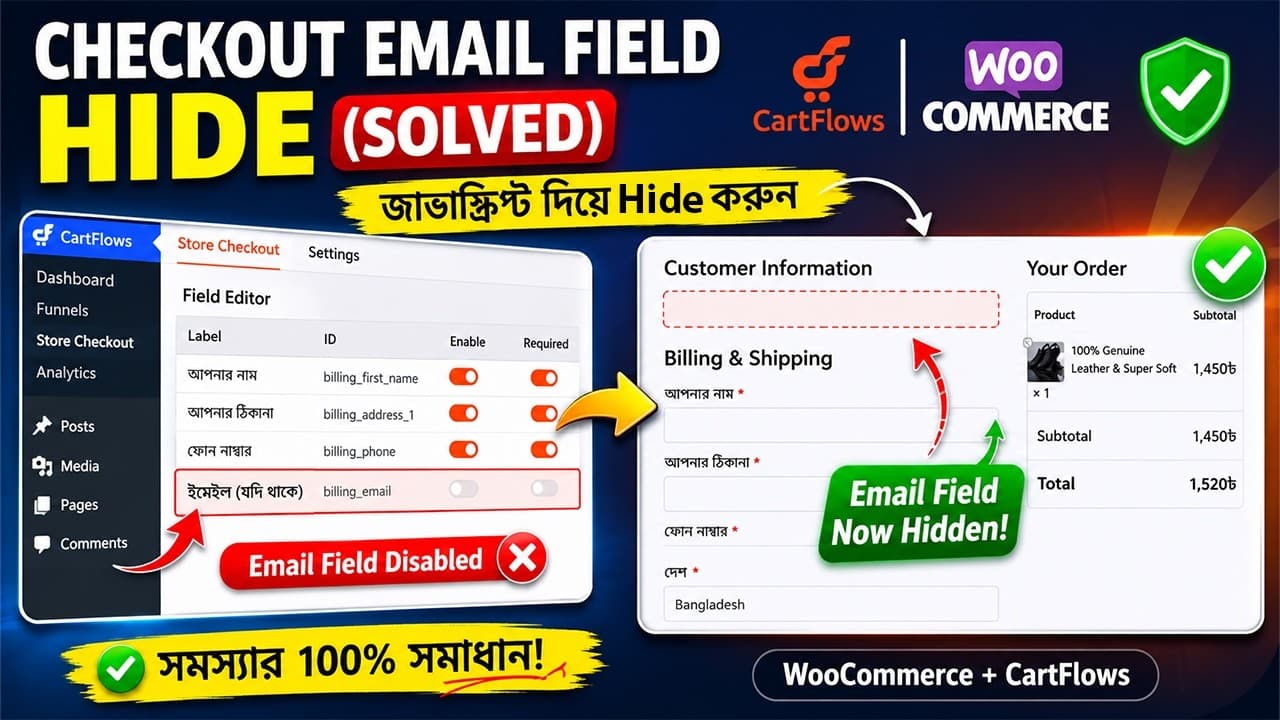 CartFlows Email Field Still Showing After Disabling | Hide Email Field Using JavaScript